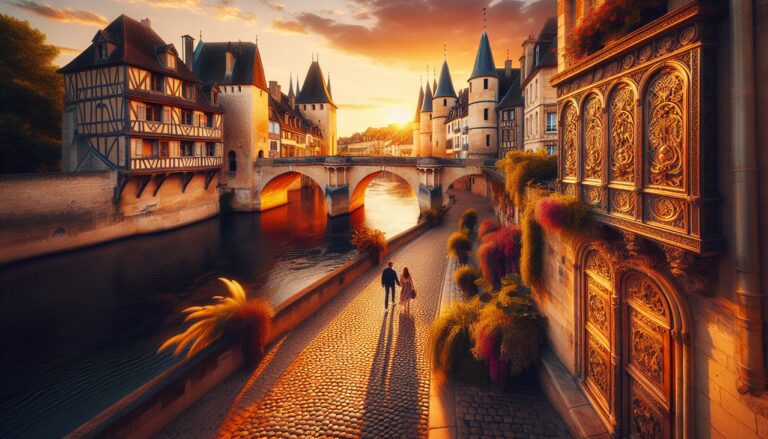 Ville française en J : Joinville, architecture Renaissance, ponts en pierre, fleurs colorées.