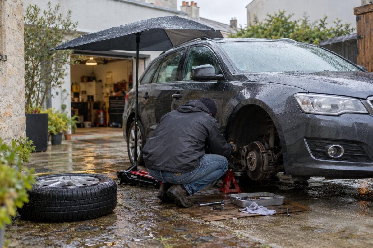 Bricoler dehors entre deux averses : ce que la météo nantaise impose au garage